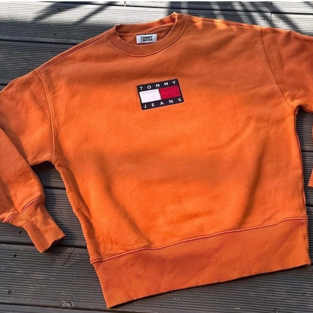 Tommy Hilfiger Heavy Cotton Orange Sweatshirt  Embroidered Logo Large
